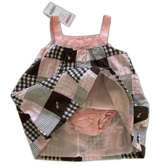 NEW girls dress Gymboree 12-18 M Celebrate Spring brown white pink plaid tulip - Picture 3 of 4